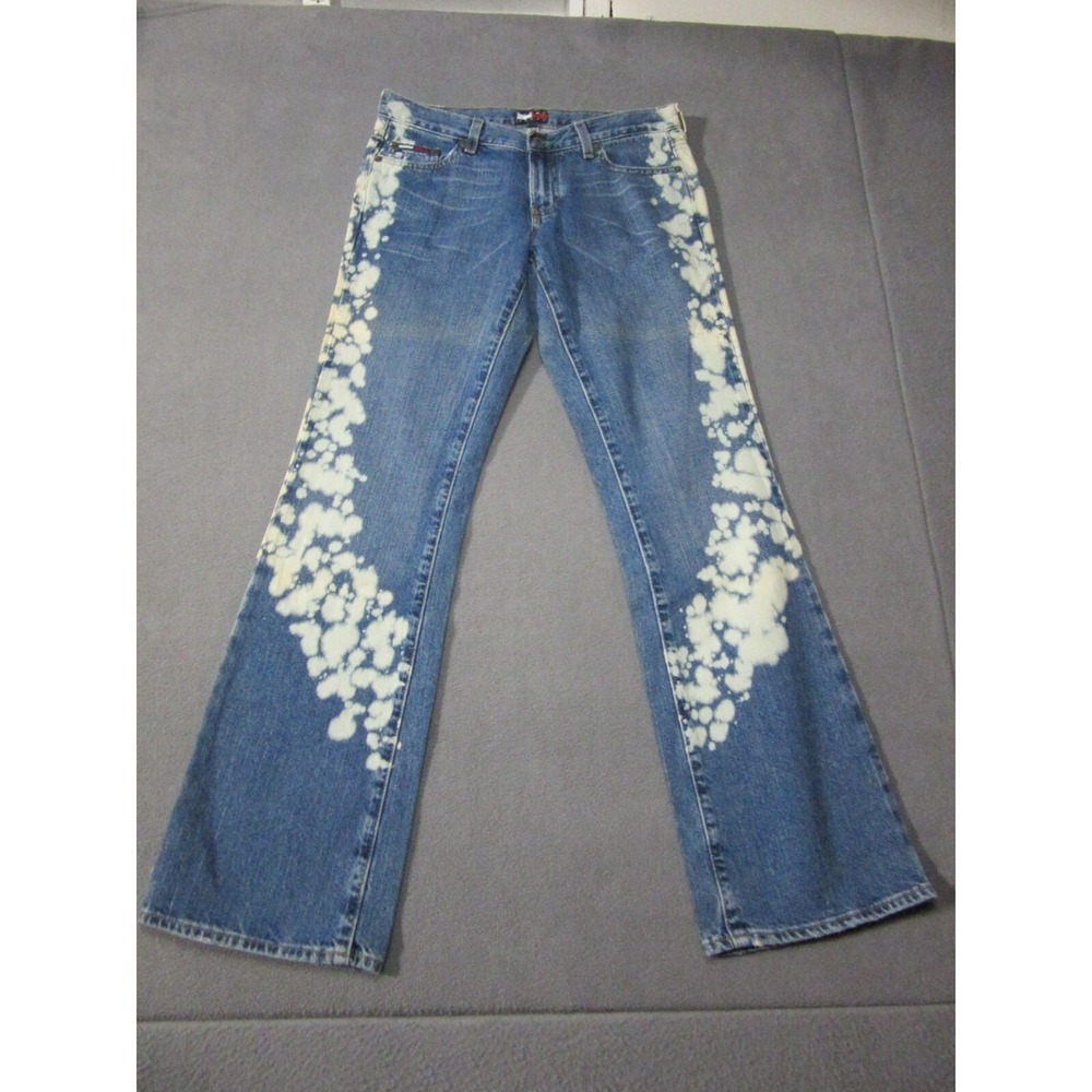 Tommy Hilfiger Jeans Womens 7 Blue Wide Leg Low Rise Y2K Denim Bleach Dye